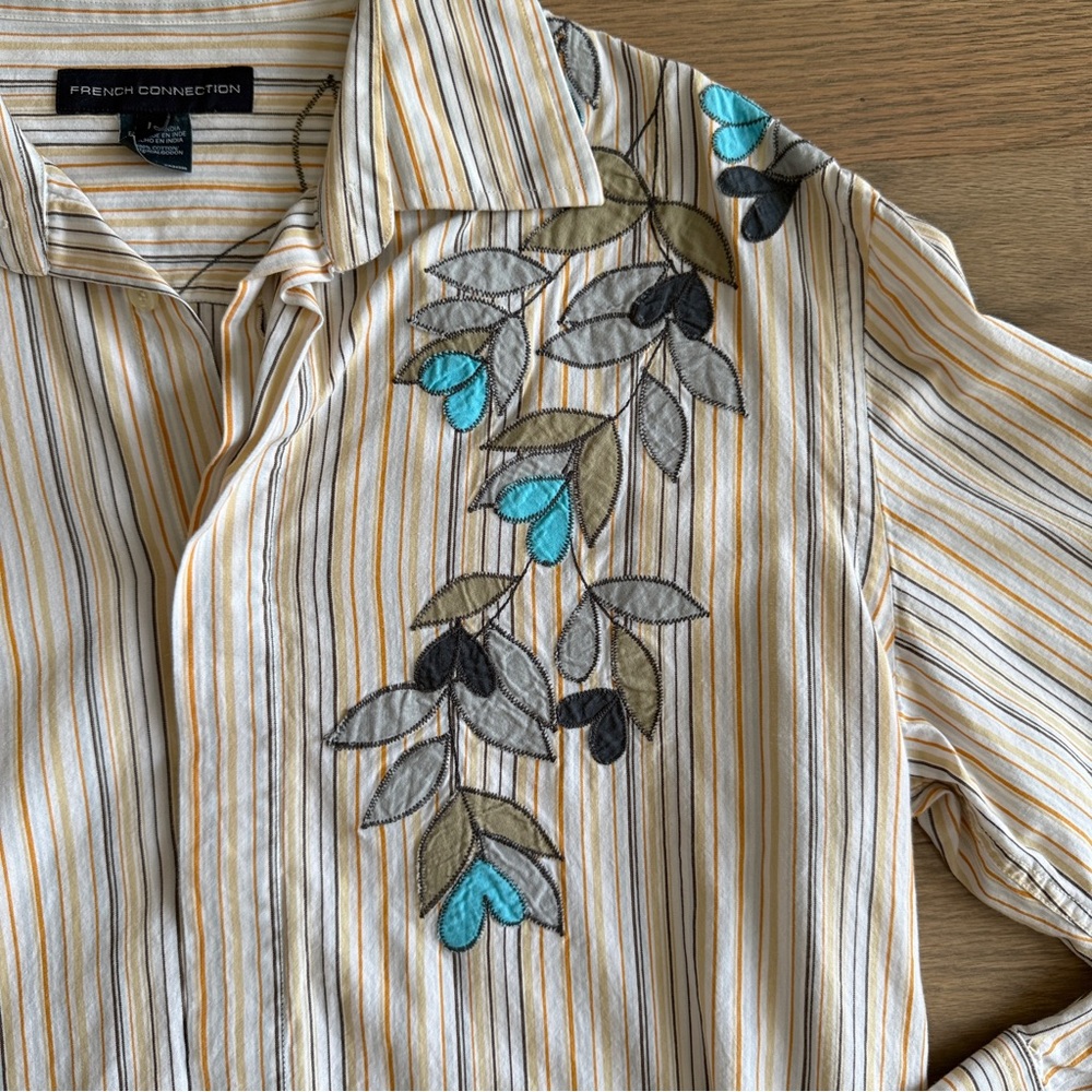 French Connection Floral Embroidered Shirt Mens Us Size L Coastal Country Cowboy View 3